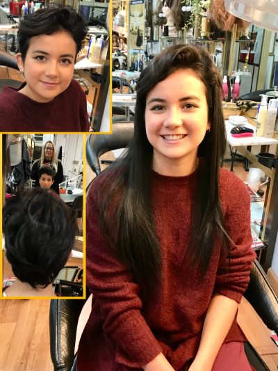 Clienta joven despues de nuestros servicios de colocacion de extensiones de cabello naturales Clienta joven despues de nuestros servicios de colocacion de extensiones de cabello naturales